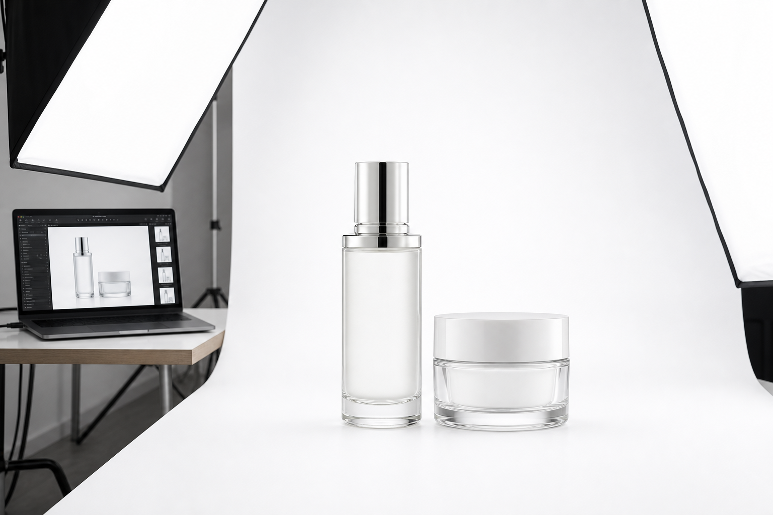 Set fotografico a fondo bianco per packshot prodotto destinato a un e-commerce