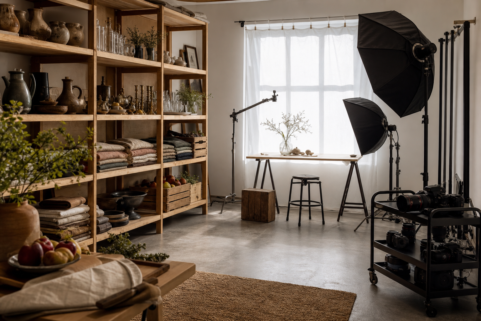 Studio still life con props e attrezzatura di illuminazione a Foggia